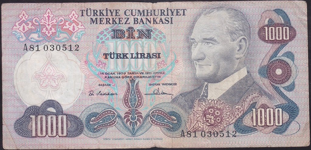 6.EMİSYON 1.TERTİP 1000 LİRA A81 030512 TEMİZ