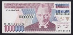 7.EMİSYON 1.TERTİP 1 000 000 LİRA A90 646864 ÇÇT +