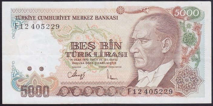 7.EMİSYON 3.TERTİP 5000 LİRA F12 405229 ÇÇT +