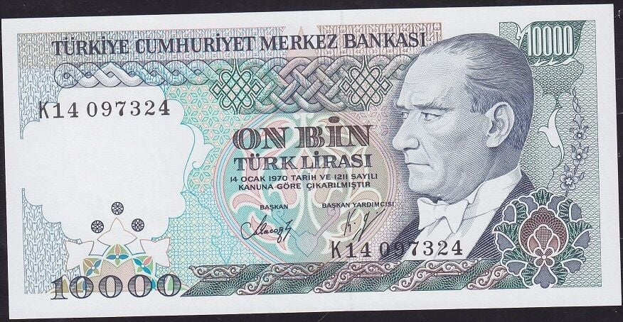 7.Emisyon 4.Tertip 10000 Lira K14 097324 Çil
