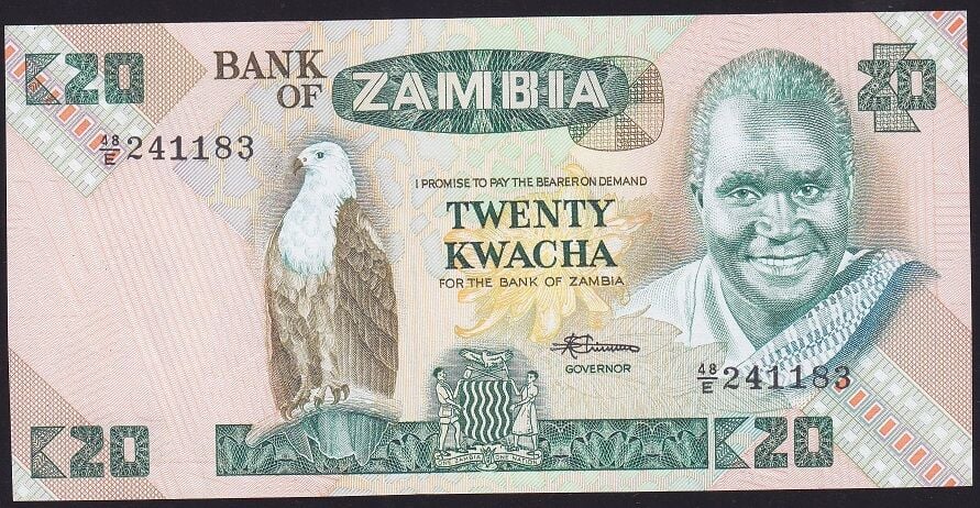 Zambia 20 Kwacha 1980 Çilaltı Çil Pick 27e