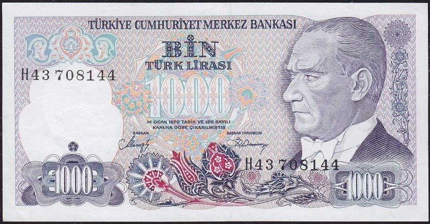 7.Emisyon 2.Tertip 1000 Lira H43 708144 Çilaltı