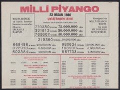 1986 23 NİSAN PİYANGO LİSTESİ