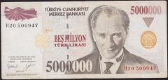 7.Emisyon 5 000 000 Lira H20 500947 Çok Temiz