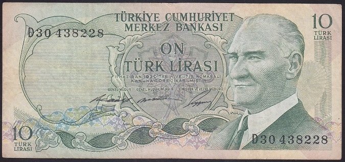 6.EMİSYON 1.TERTİP 10 LİRA D30 438228 ÇOK TEMİZ +