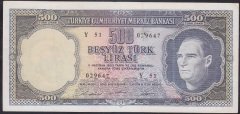 5.EMİSYON 4. TERTİP 500 LİRA Y51 029647 ÇOK TEMİZ ( AÇIKLAMAYI OKUYUNUZ)