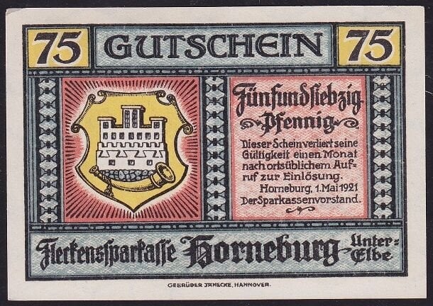 Almanya 75 Pfennig Notgeld 1921 Çil Filigran