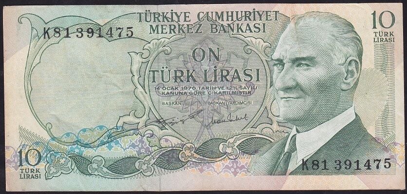 6.Emisyon 2.Tertip 10 Lira K81 391475 Çok Temiz+