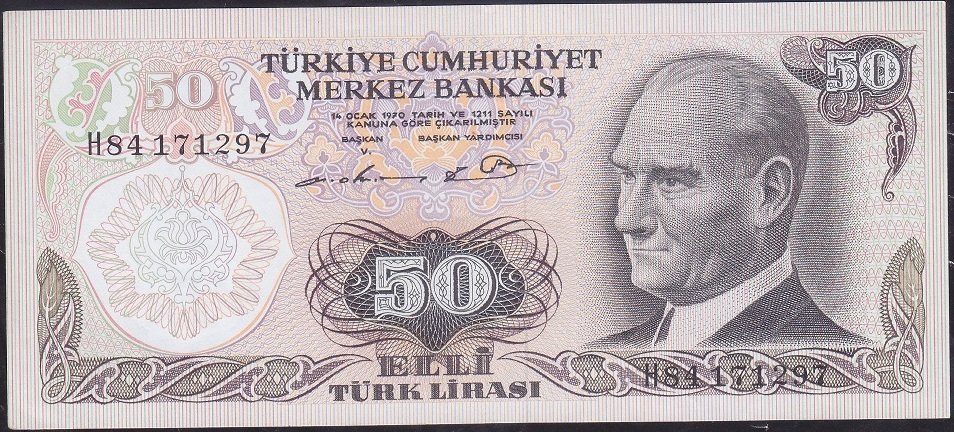 6.Emisyon 1.Tertip 50 Lira H84 171297 Çilaltı