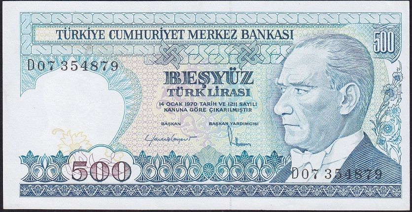 7.Emisyon 2.Tertip 500 Lira D07 354879 Çilaltı