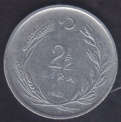 1962 YILI 2.5 LİRA ( DÜZ )