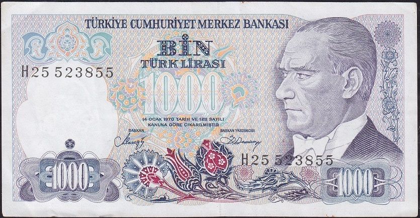 7.Emisyon 2.Tertip 1000 Lira H25 523855 Çok Temiz+