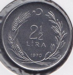 1970 YILI 2.5 LİRA  FAO SABAN KILIÇTAN ÜSTÜNDÜR ÇİL