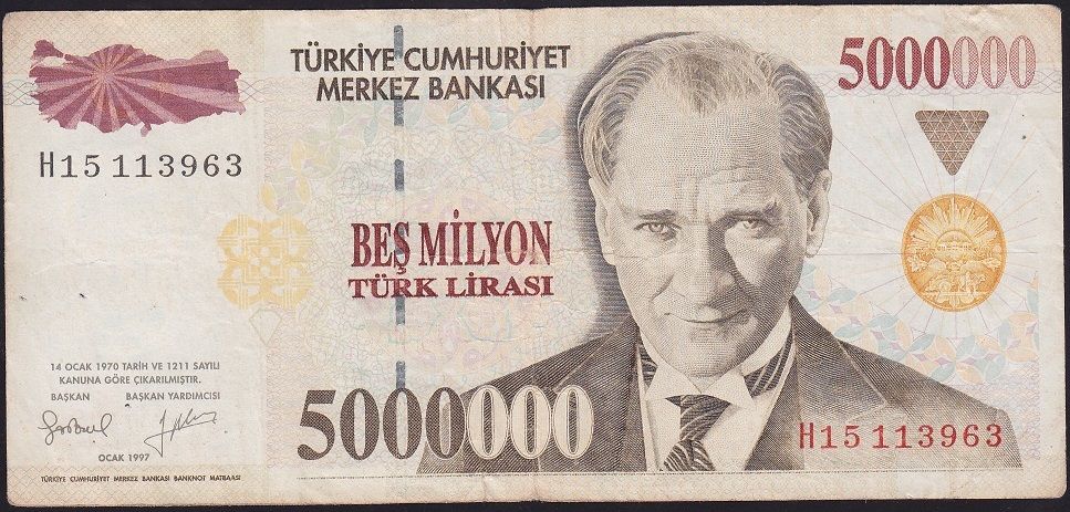 7.Emisyon 5 000 000 Lira H15 113963 Çok Temiz