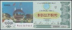 1991 9 Eylül Çeyrek Bilet - U Serisi
