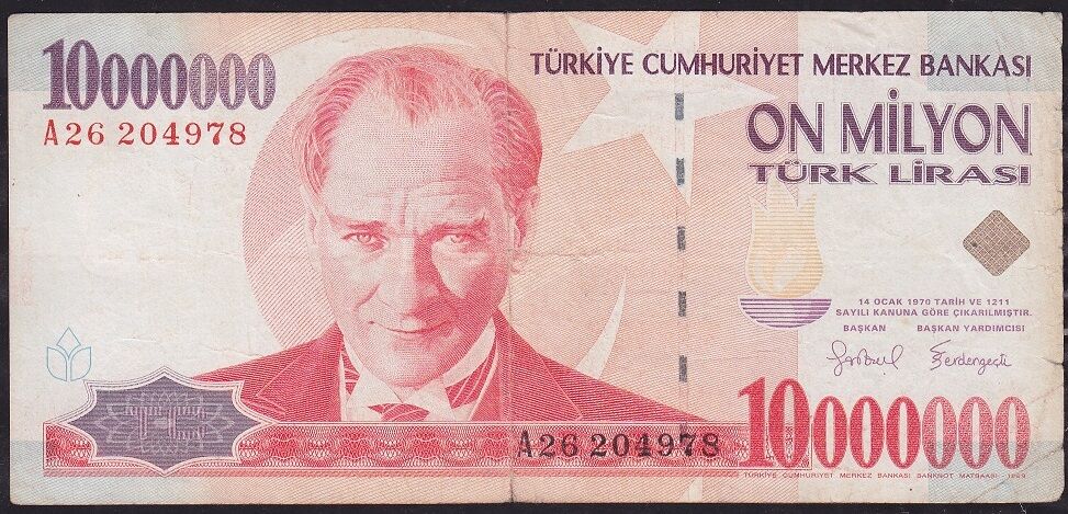 7.Emisyon 10 000 000 Lira A26 204978 Temiz