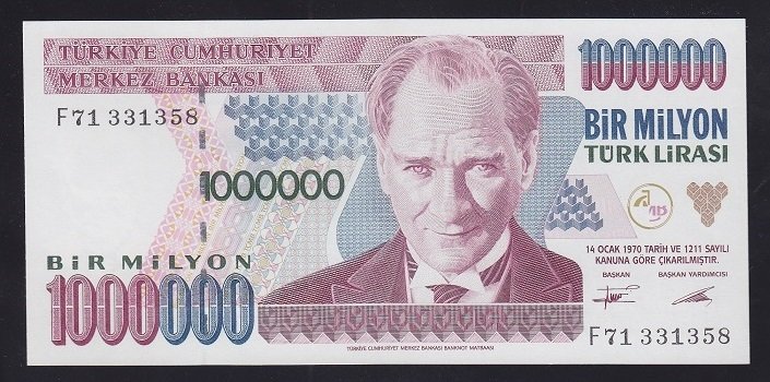 7.EMİSYON 1.TERTİP 1 000 000 LİRA F71 331358 ÇİL