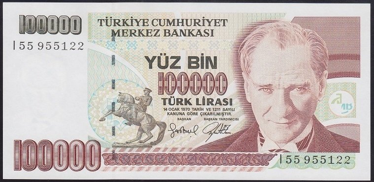 7.EMİSYON 3.TERTİP 100000 LİRA I55 955122 ÇİLALTI ÇİL