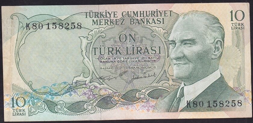6.Emisyon 2.Tertip 10 Lira K80 158258 Çok Temiz+