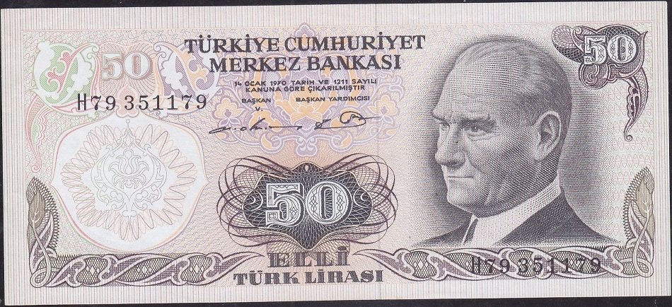 6.Emisyon 1.Tertip 50 Lira H79 351179 Çilaltı