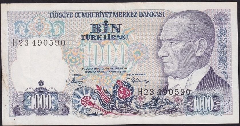 7.Emisyon 2.Tertip 1000 Lira H23 490590 Çok Temiz+