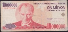 7.Emisyon 10 000 000 Lira A25 279926 Temiz