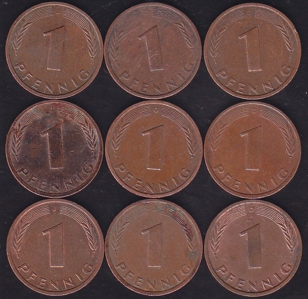 Almanya 1 Pfennig 1980 lı yıllar 9 Farklı Tarih