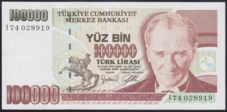 7.EMİSYON 3.TERTİP 100000 LİRA I74 028919 ÇİLALTI ÇİL