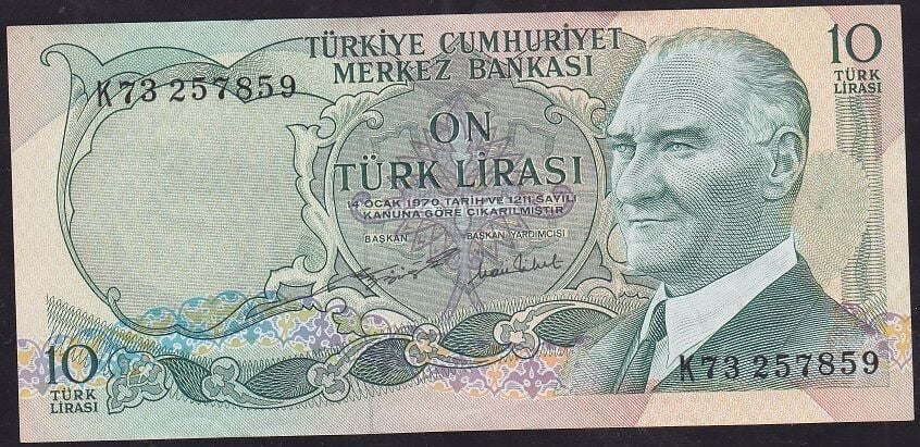 6.Emisyon 2.Tertip 10 Lira K73 257859 Çok Temiz+