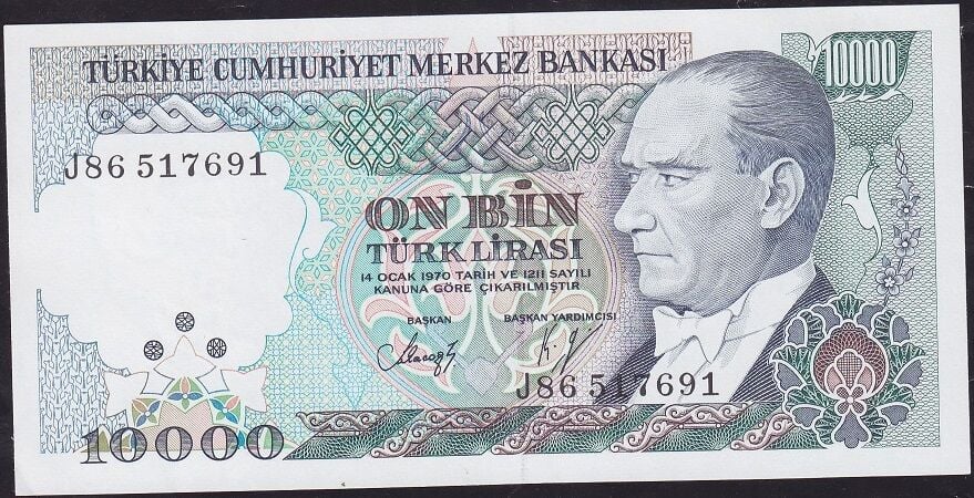 7.Emisyon 4.Tertip 10000 Lira J86 517691 Çilaltı
