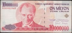 7.Emisyon 10 000 000 Lira A24 012347 Çok Temiz