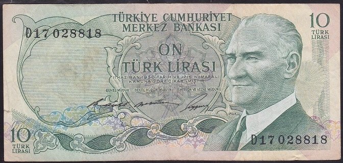 6.EMİSYON 1.TERTİP 10 LİRA D17 028818 ÇOK TEMİZ