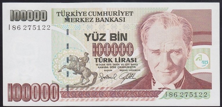 7.EMİSYON 3.TERTİP 100000 LİRA I86 275122 ÇİLALTI ÇİL
