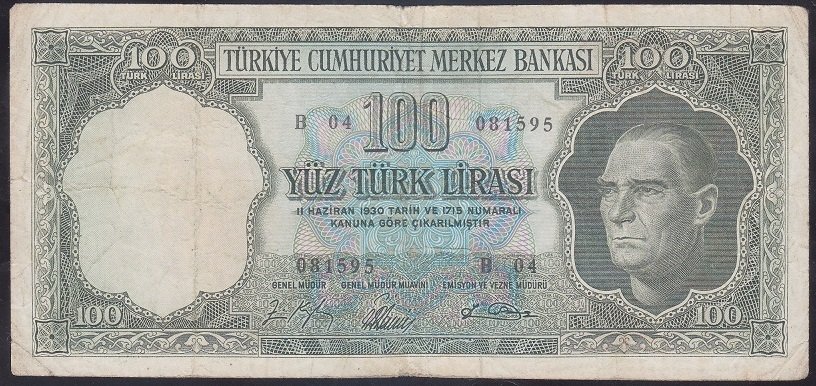 5.EMİSYON 5.TERTİP 100 LİRA  B04 081595 TEMİZ +