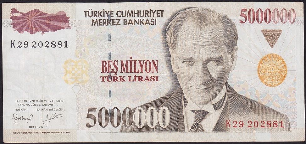 7.Emisyon 5 000 000 Lira K29 202881 Çok Temiz+