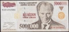 7.Emisyon 5 000 000 Lira K29 202881 Çok Temiz+
