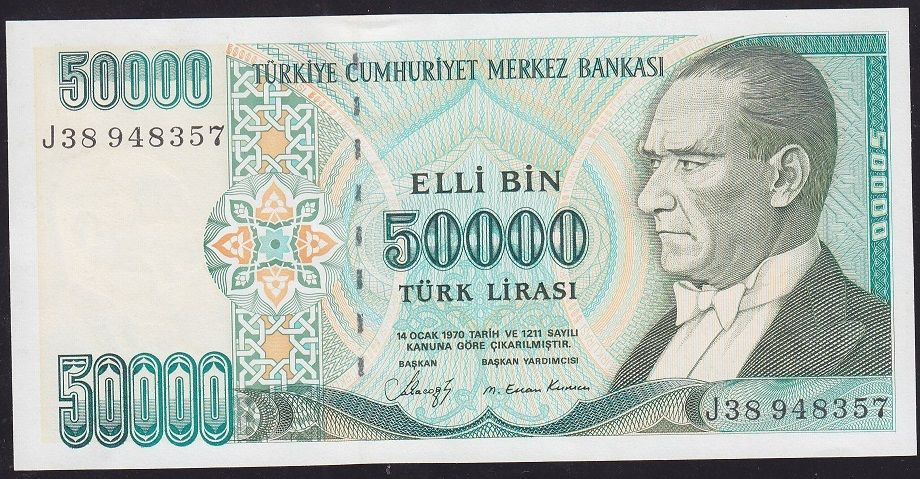 7.Emisyon 1.Tertip 50000 Lira J38 948357 Ççt Çilaltı
