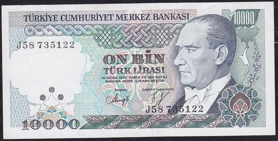7.Emisyon 4.Tertip 10000 Lira J58 735122 Ççt Çilaltı