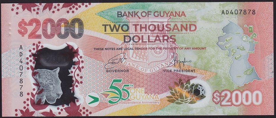 Guyana 2000 Dolar 2021 Çil Polimer Hatıra