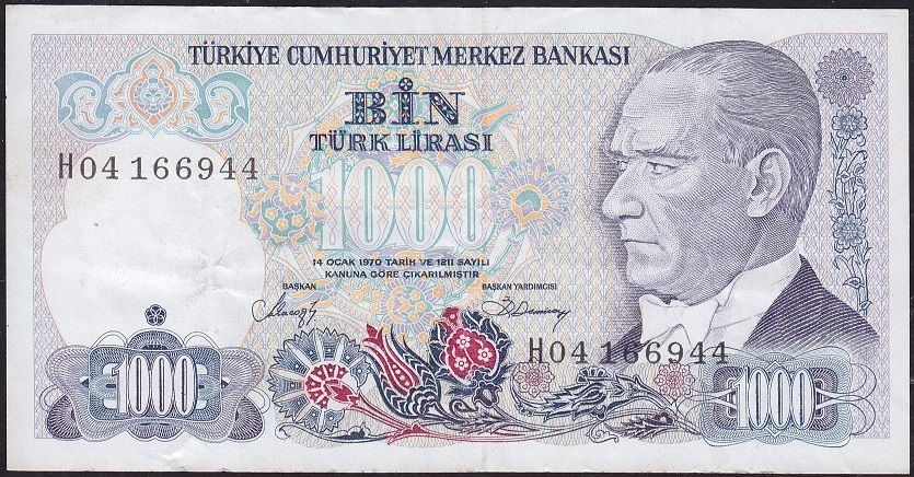 7.Emisyon 2.Tertip 1000 Lira H04 166944 Çok Temiz+