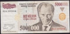 7.Emisyon 5 000 000 Lira H10 597084 Çok Temiz