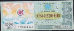 1992 31 Aralık Çeyrek Bilet - U Serisi