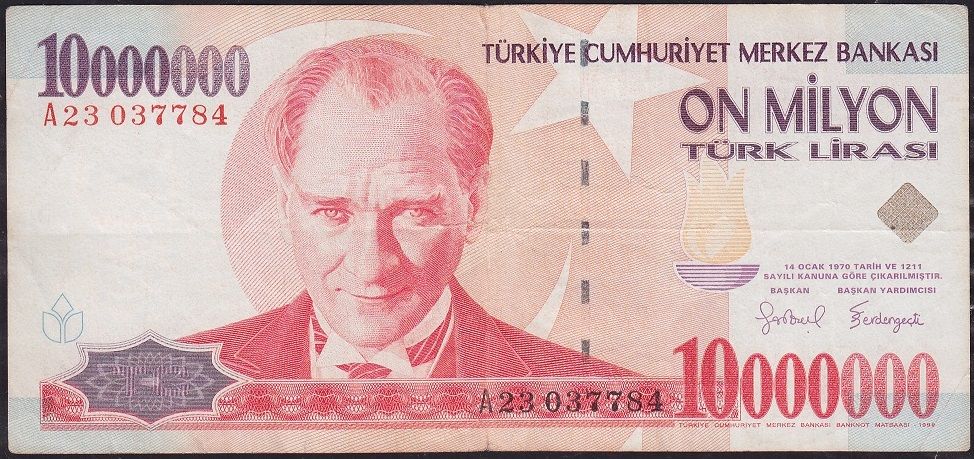 7.Emisyon 10 000 000 Lira A23 037784 Çok Temiz