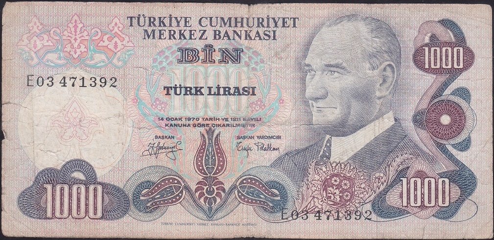 6.Emisyon 2.Tertip 1000 Lira E03 471392 Temiz