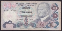 6.EMİSYON 1.TERTİP 1000 LİRA A68 217526 TEMİZ