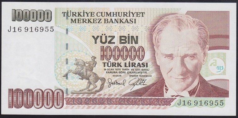 7.EMİSYON 3.TERTİP 100000 LİRA J16 916955 ÇİLALTI ÇİL