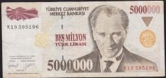 7.Emisyon 5 000 000 Lira K19 595196 Çok Temiz+