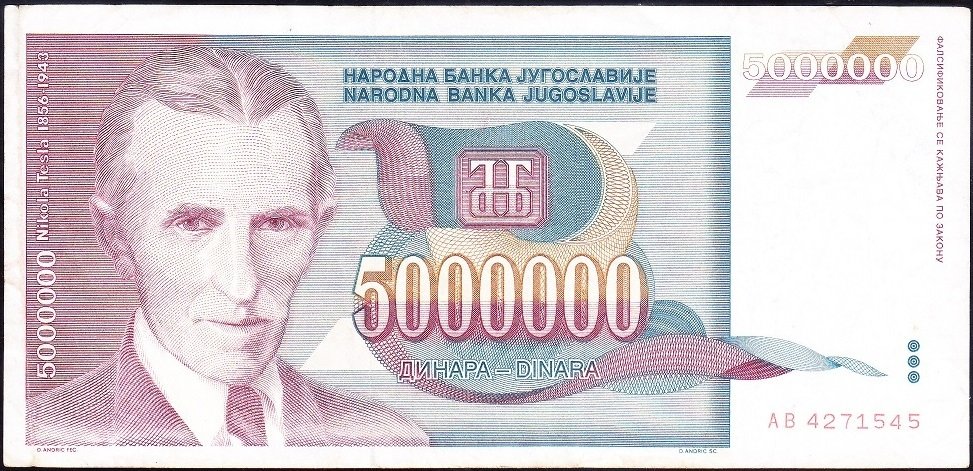 Yugoslavya 5000000 Dinar 1993 Çok Temiz