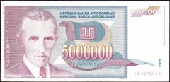 Yugoslavya 5000000 Dinar 1993 Çok Temiz