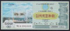 1993 9 KASIM ÇEYREK BİLET G SERİSİ
